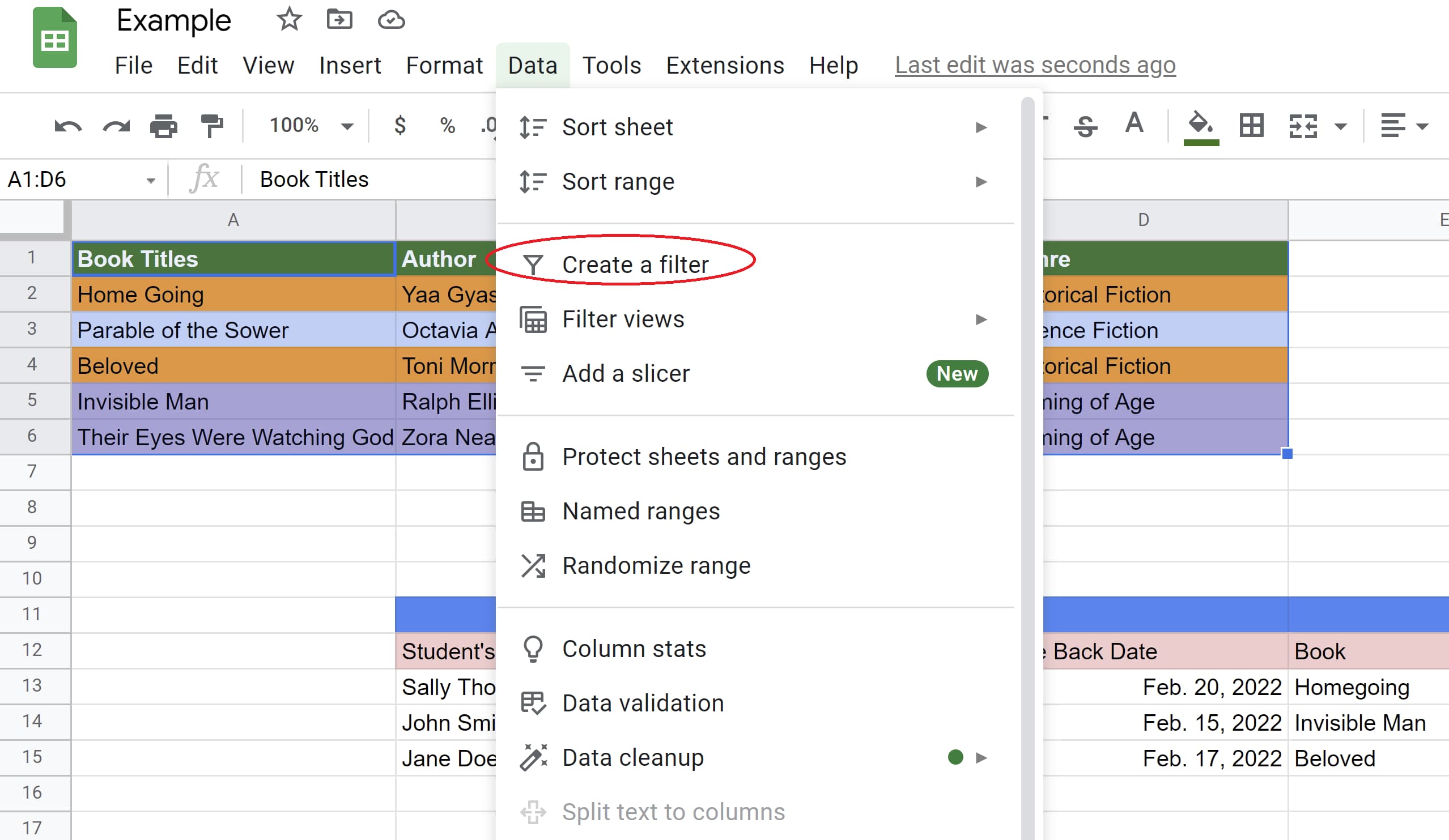 Data tab opened and Create filter tab selected